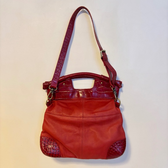 Michael Rome Leather Croc Print Shoulder Hand Bag Purse Magnetic Red 12” x 14” - Picture 1 of 3